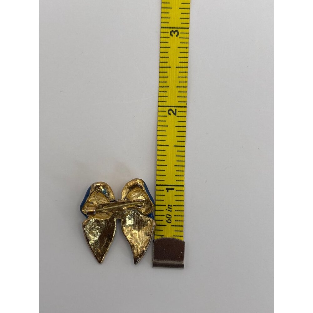 Vintage Gold Tone Blue White Polka Dot Enamel Bow Brooch Pin Small - Picture 5 of 5